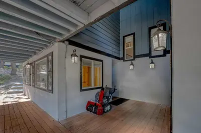 a hallway of a house with a wooden deck at 3BR with Hot Tub 1 Mile to Diamond Peak in Incline Village