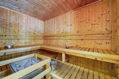 a large wooden sauna with a tub in it at 2 Mi to Beach Inviting Incline Village Escape in Incline Village