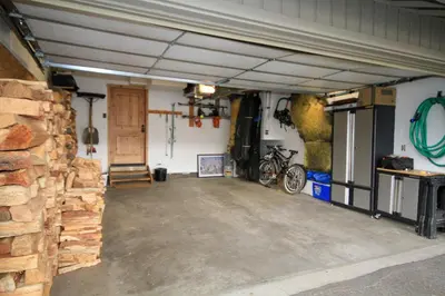 a garage with a bike parked in it at Tamarack 39 in Mammoth Lakes