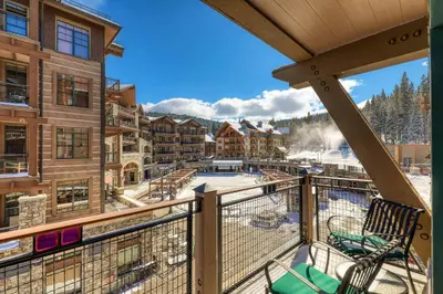 a balcony with a view of a resort at Iron Horse Lodge South 312 by East West Hospitality in Truckee