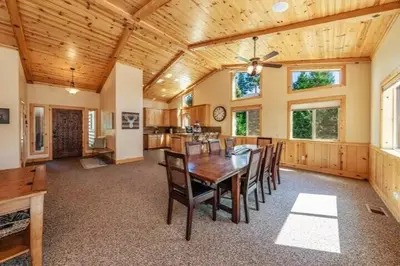 a large dining room with a table and chairs at The Restful Rose Fireside Vibes AC Comfort in Shaver Lake