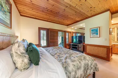 a bedroom with a bed and a flat screen tv at Chambers Lakeside Escape w Lake Views & HOA Access! in Homewood