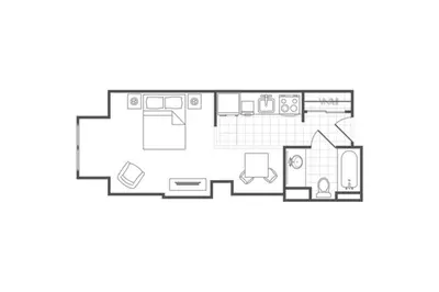 a floor plan of a small apartment with furniture at Marriott Grand Residence Luxury Studio sleeps 2 in South Lake Tahoe