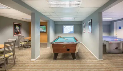 a pool table in a room with a ping pong ball at Worldmark Lake Tahoe - 1BD Sleeps up to 4 in Stateline