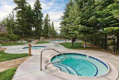 a swimming pool in the middle of a park with trees at Worldmark Lake Tahoe - 1BD Sleeps up to 4 in Stateline