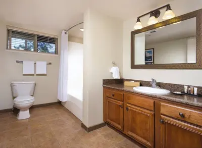a bathroom with a toilet and a sink and a mirror at Worldmark South Shore 2bd- sleeps 6 in Zephyr Cove