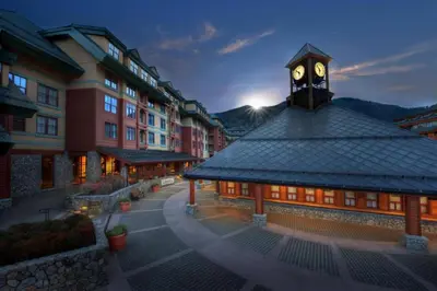 a building with a clock tower on top of it at Marriott Timber Lodge 2BD Villa in Stateline