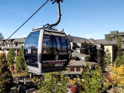 a gondola lift in front of a building at Marriott Timber Lodge Luxury Studio in Stateline
