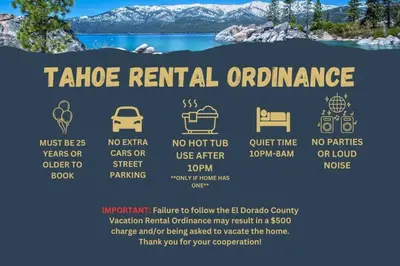 a sign that reads take rental guarantee on a lake at Moose Haven - Family Favorite! Close to beaches! in South Lake Tahoe