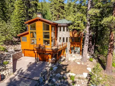 an overhead view of a tiny house in the woods at Do not miss your chance to vacation at this five bedroom 5 bath mountain home in Incline Village