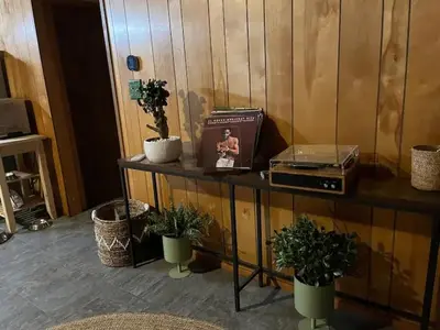 a room with a table with potted plants on it at Mountain Dimension in Ponderosa Basin