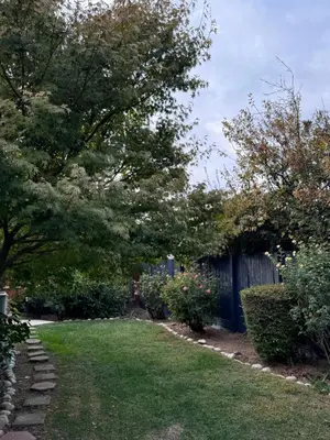 a yard with a fence and some bushes and trees at Charming Retreat in CA Valley in Fresno