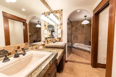 a bathroom with a large sink and a tub and a shower at Serenity at Dollar Point - Luxurious 4BR w Private Backyard in Tahoe City