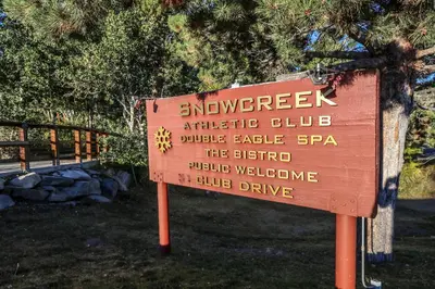 a sign for an interpretive sign in a park at Snowcreek II #279 condo in Mammoth Lakes
