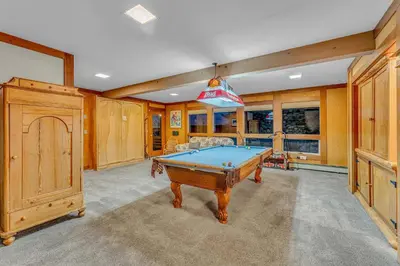a pool table in a room with wooden cabinets at 3-Level Getaway Minutes from Lake Tahoe in Tahoe City