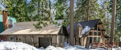 a house in the woods in the snow at Elderberry Bluejay Location Goals Tub Time in Shaver Lake