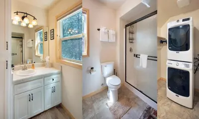 two pictures of a bathroom with a toilet and a sink at 11N Margaret in North Wawona