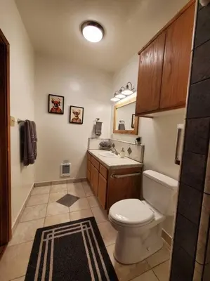 a bathroom with a white toilet and a sink at Jordan Creek Ranch in Groveland