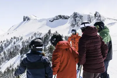 a group of people standing on top of a snow covered mountain at Grandeur at Elevation – 3 Bedroom Loft condo in Kirkwood