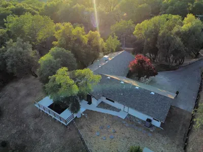 an overhead view of a house with a roof at Sierra Vista Near Yosemite #Majestic Views# Tesla EV in Oakhurst