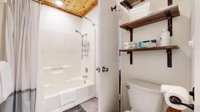 a bathroom with a toilet and a shower at Meridian Villas #10 condo in Mammoth Lakes