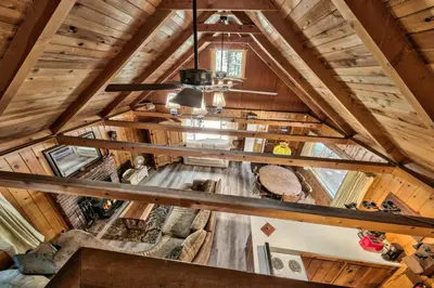 an overhead view of a loft in a log cabin with a ceiling at Hank Monk Chalet 2730HM in South Lake Tahoe