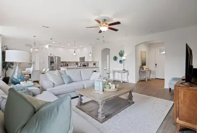 a living room with a couch and a table at Casita Tulare in Tulare