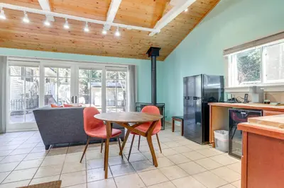 a kitchen with a table and chairs and a stove at Drive to Major Parks Nature Getaway in West Point in West Point