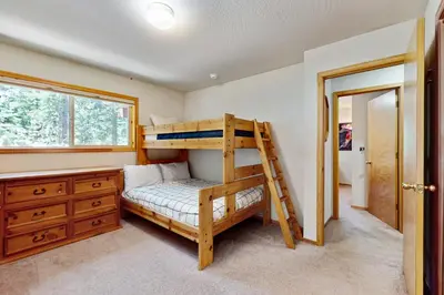 a bedroom with a bunk bed and a ladder at Evergreen Escape in Truckee