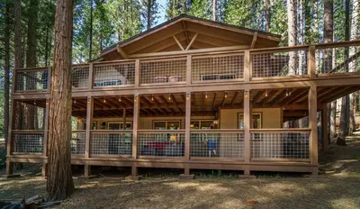 a tree house in the middle of the forest at We-Dunn-It in Wawona