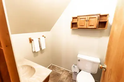 a small bathroom with a toilet and a sink at Grant's Camp in Wawona