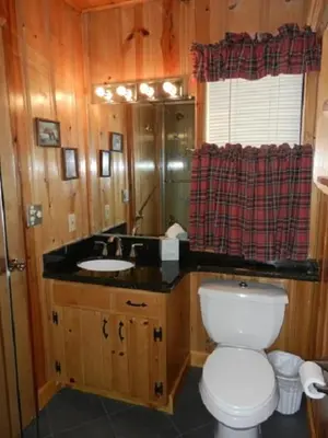 a bathroom with a toilet and a sink at Deer Lodge in Wawona