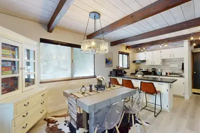 a kitchen with a large island in a room at Sioux Serenity in South Lake Tahoe