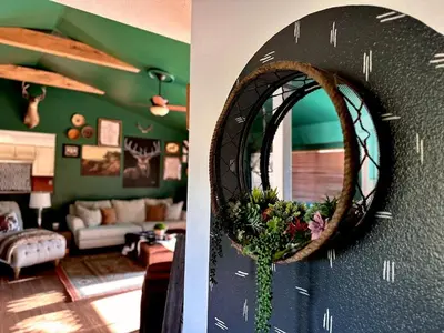 a living room and a living room with a mirror at Yosemite & Bass Lake 3 Acres, Pool, Game Room, Stunning Views in Coarsegold