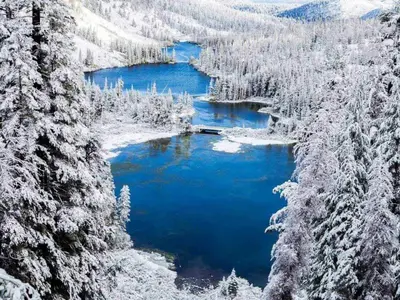 a view of a lake covered in snow at Silverbear #41 - 2 Bedrm + Loft / 3 Bathrm 1/2 block to Canyon Lodge! Slps 8 in Mammoth Lakes
