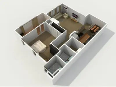 a rendering of a small white house at New Trendy 1BR Apartment with Heated Pool Gym & Minigolf in Reno