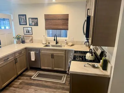 a kitchen with a sink and a counter top at Emerald Bay Escape in South Lake Tahoe