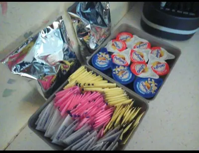 two trays of toothbrushes and other packaged food at Sequoia Eagle Nest in Three Rivers