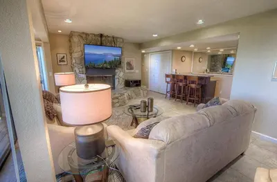 a living room with a couch and a table at HCH1221 - Tahoe Bonoff Venture home in South Lake Tahoe