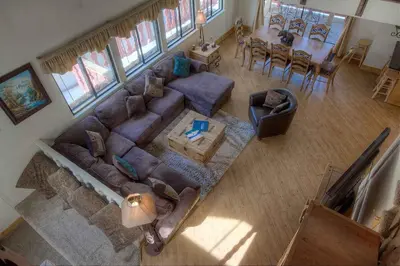 an overhead view of a living room with a couch at HCH1217 - Pinehill Ponderosa home in South Lake Tahoe