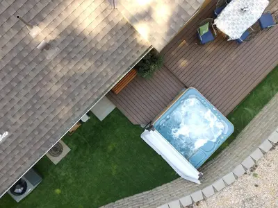 an overhead view of a swimming pool on a house at Luxury Cabin Rental with a Fire Pit in Coulterville, California in Coulterville