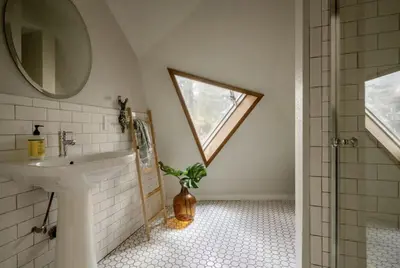 a bathroom with a sink and a window at Secluded Dome Rental Surrounded by Stunning Nature near Arnold, California in Arnold