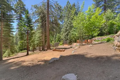 a park with benches in the middle of a forest at Hyphen 4-bedrooms rental, private beach, filtered view in Tahoe City