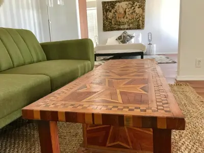 a living room with a couch and a coffee table at 3 B 2 BA home in a Serene, quiet cul de sac in Lone Pine