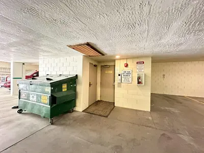 an empty parking garage with a white ceiling at Walk to Mammoth Ski Lifts at Canyon Lodge Condo in Mammoth Lakes
