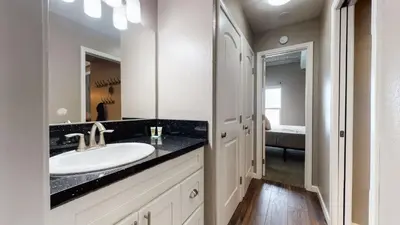 a bathroom with a sink and a mirror at Chamonix #70 Near Yearly Outdoor Activities in Mammoth Lakes