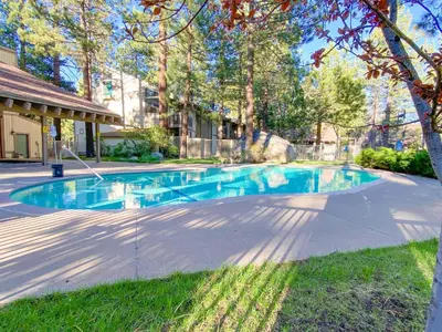 a swimming pool in the middle of a yard at Horizons 4 Year-Round Outdoor Activities in Mammoth Lakes