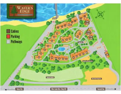 a map of the waterworks lodgeyards at Waters Edge Escape - Patio with BBQ Near Beach in Tahoma