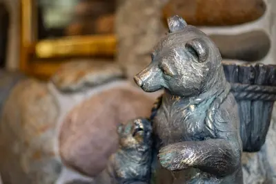 a statue of a mother bear and her baby at Montgomery Estates Bliss - Hot tub pets family fun in South Lake Tahoe