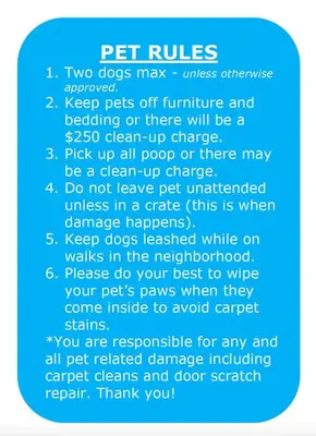 a blue text box with the words pet rules at Bear Haus - Fur babies welcome in South Lake Tahoe